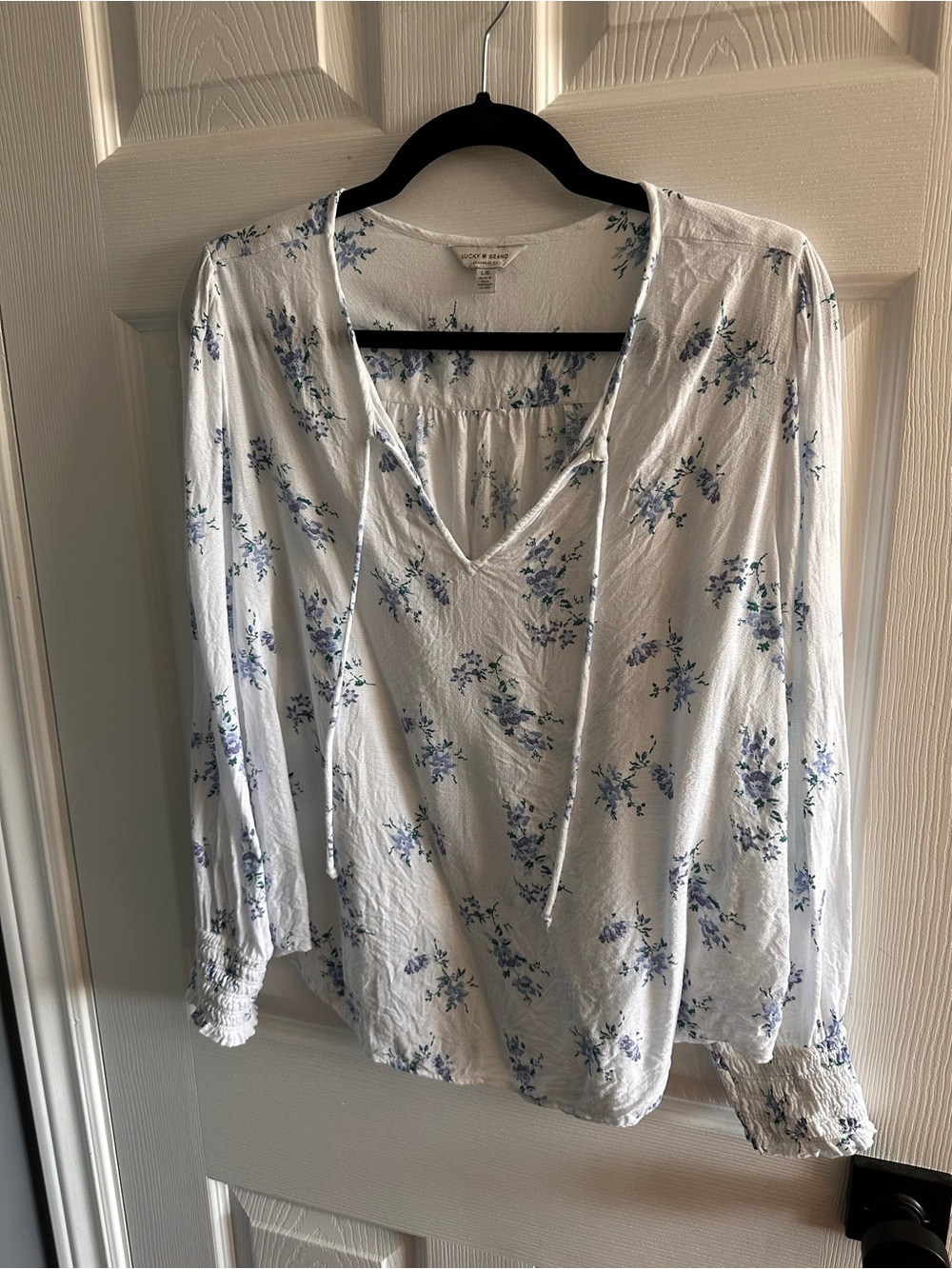 Lucky Brand White Blouse with Blue Floral Print